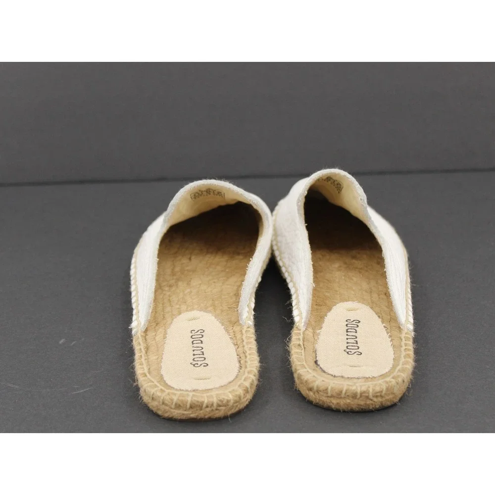 Soludos Pebbled Leather Espadrille Mules Size 8.5 White
